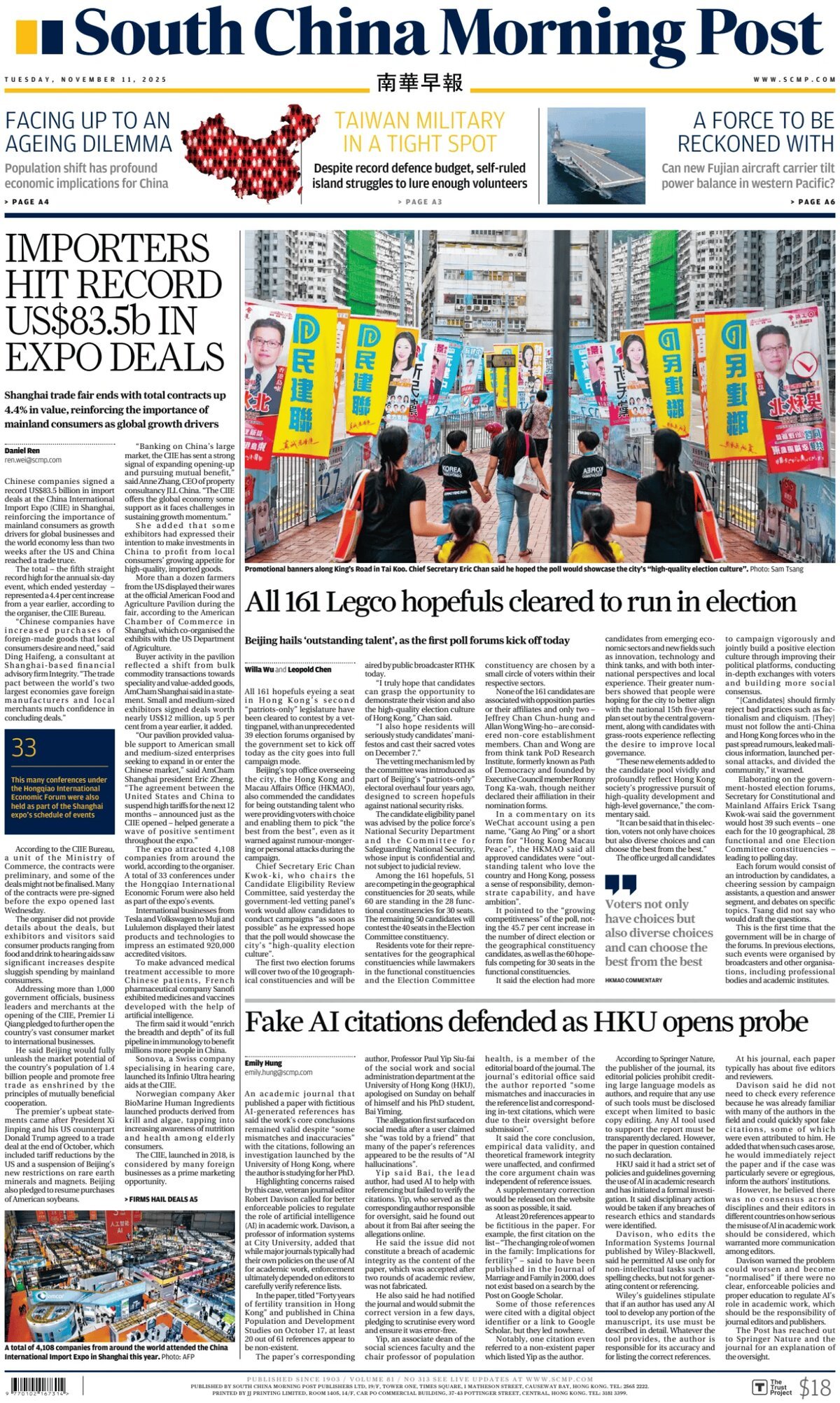South China Morning Post - Front Page - 11/11/2025