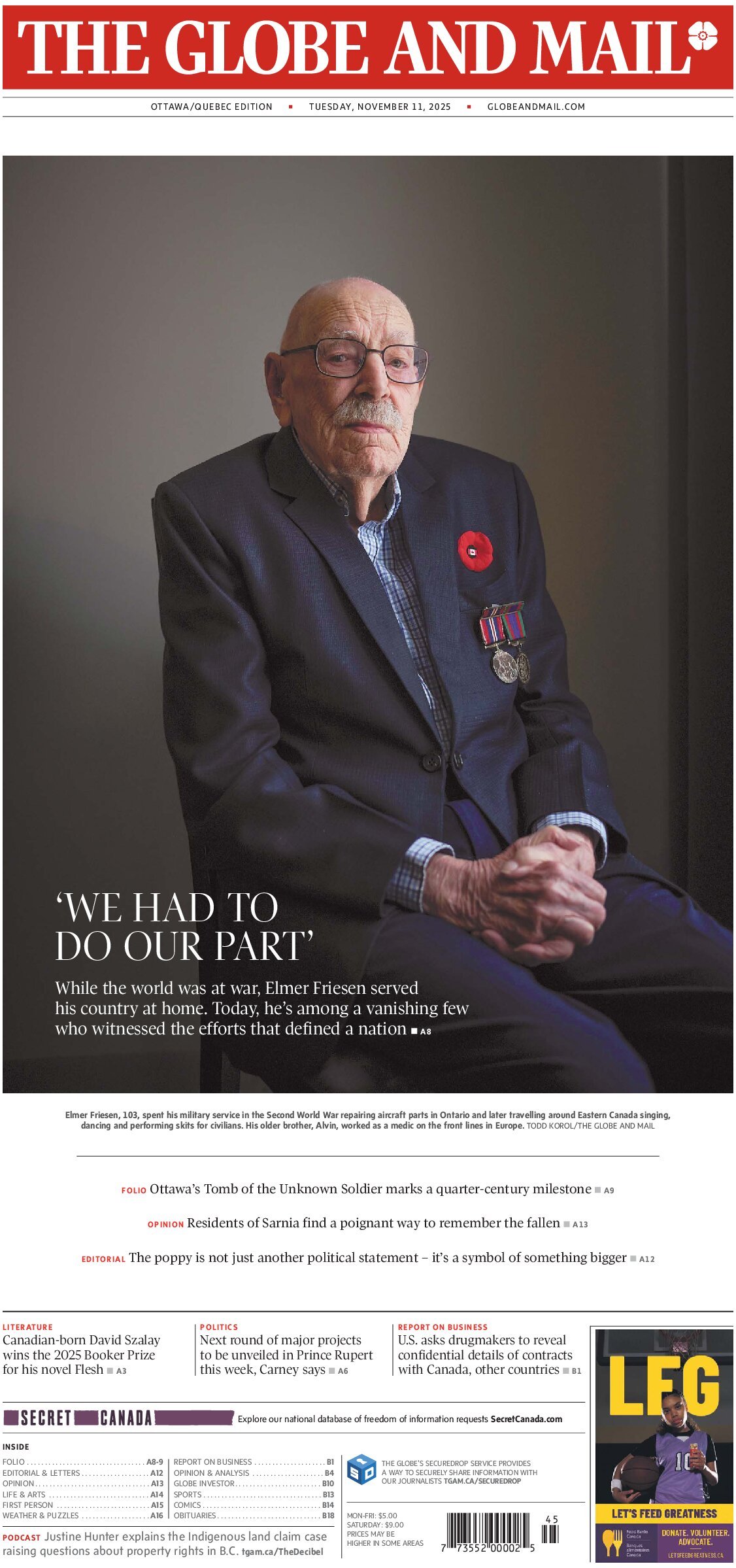 The Globe and Mail - Front Page - 11/11/2025