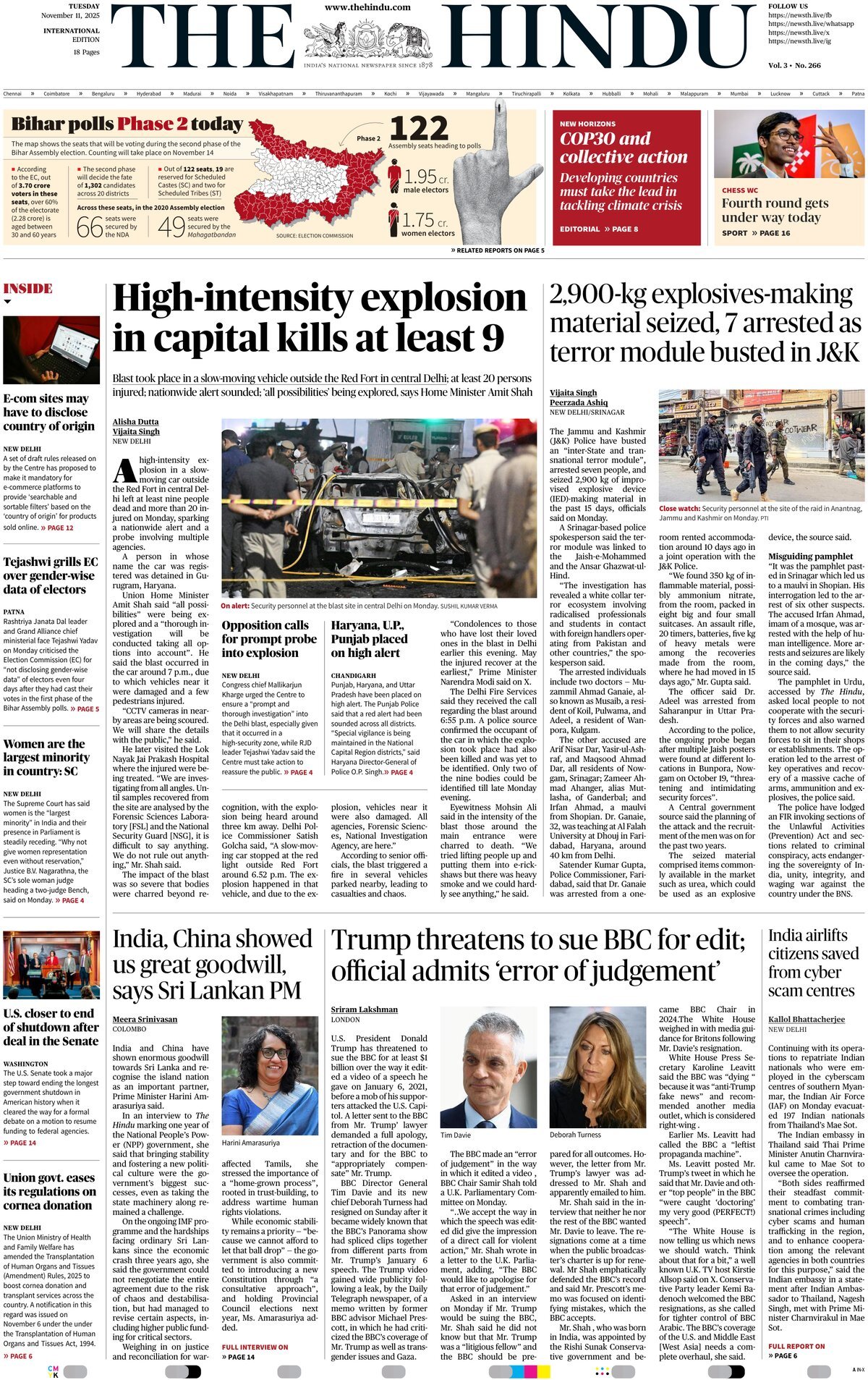 The Hindu - Front Page - 11/11/2025