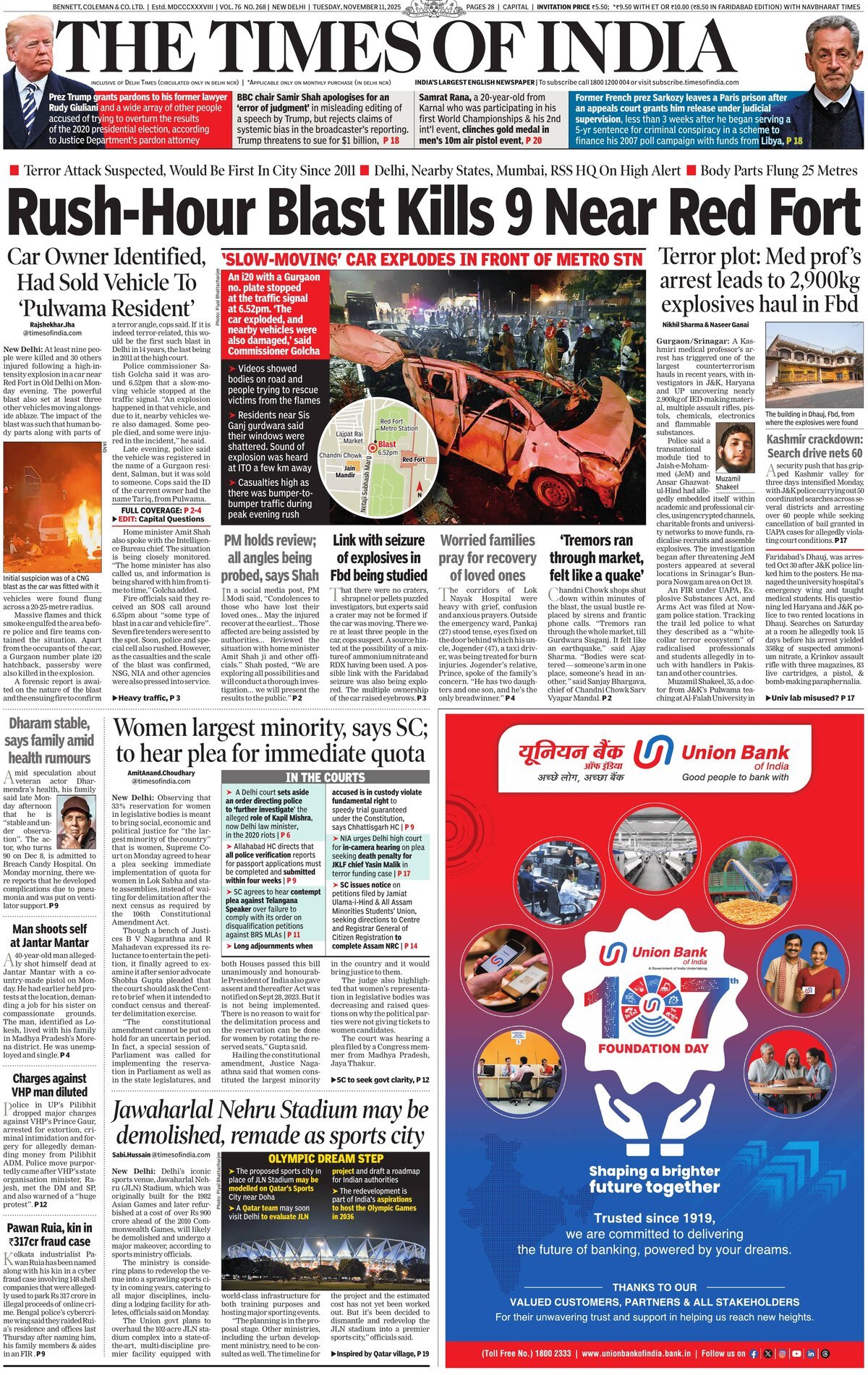 The Times of India - Front Page - 11/11/2025