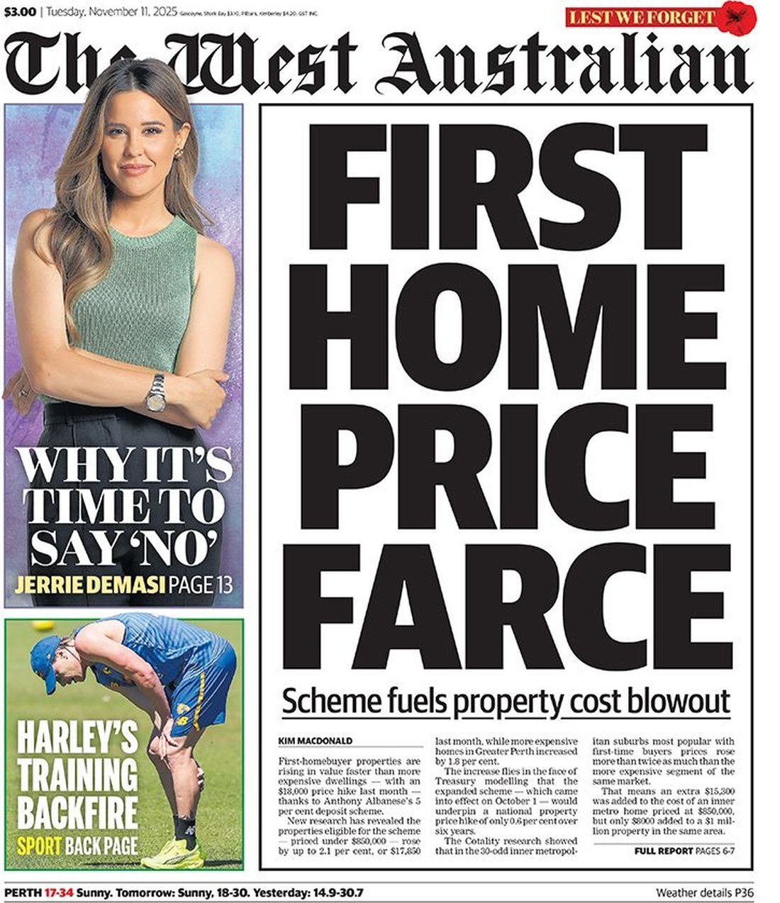 The West Australian - Front Page - 11/11/2025