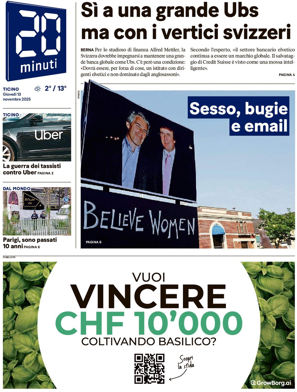 20 Minuti - Front Page - 11/13/2025