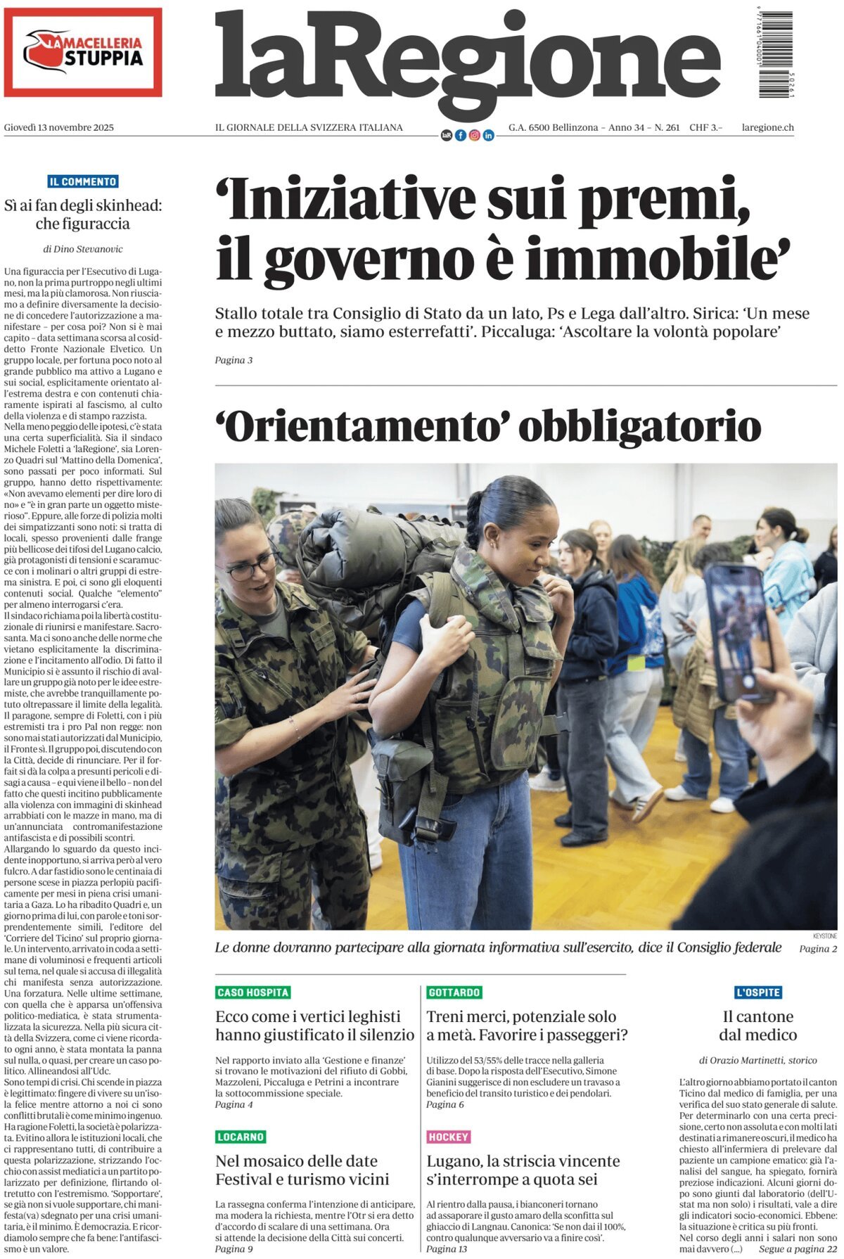 La Regione - Front Page - 11/13/2025