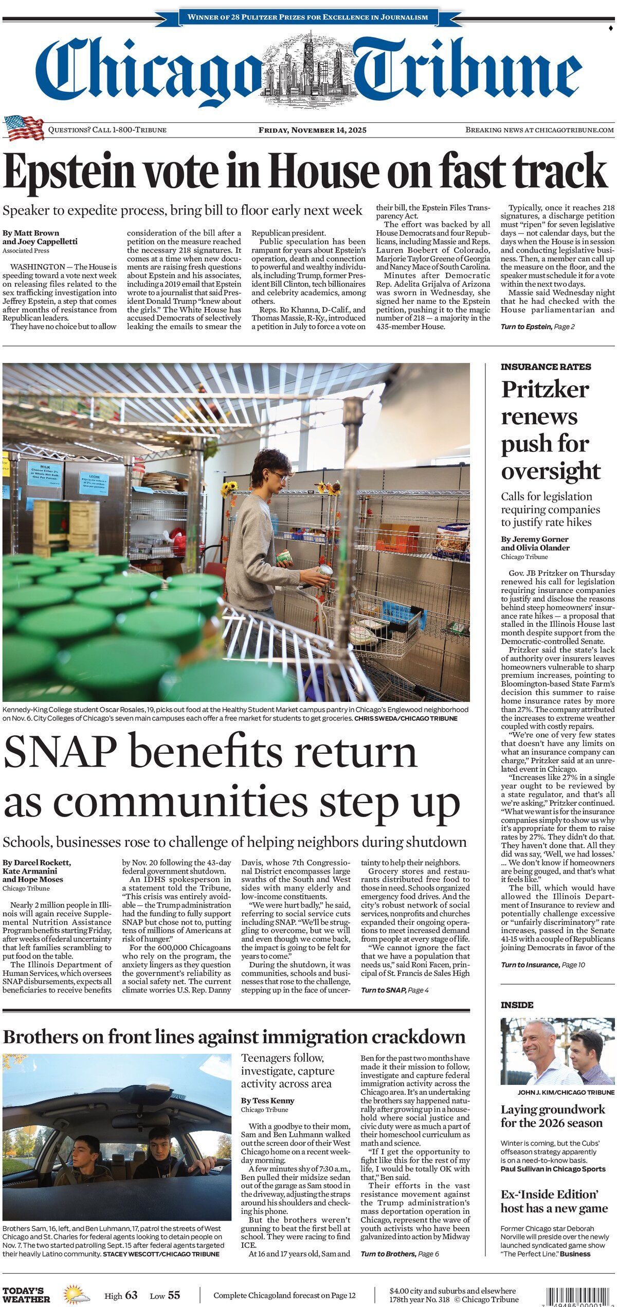 Chicago Tribune - Cover - 11/14/2025