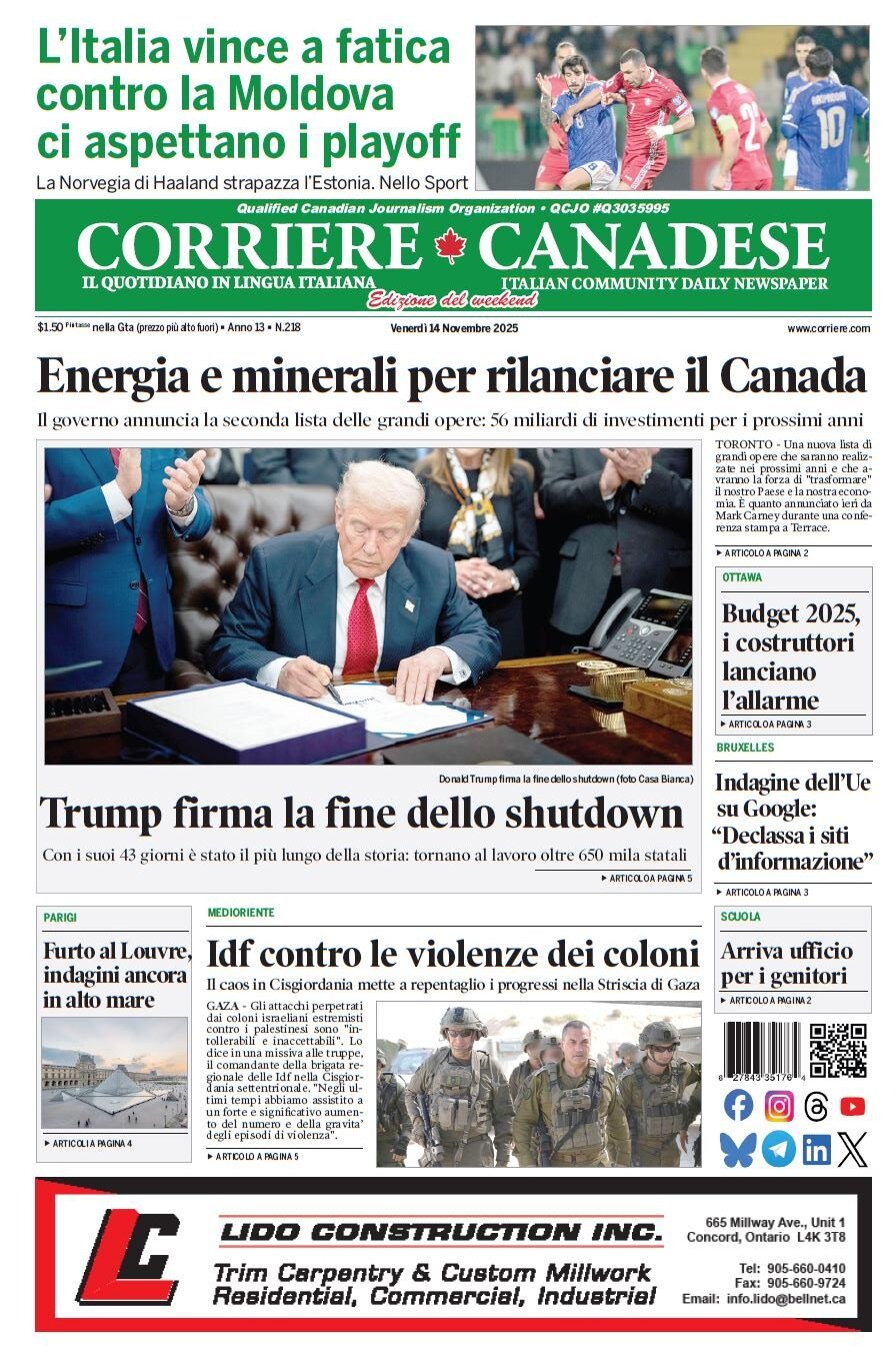 Corriere Canadese - Front Page - 11/14/2025