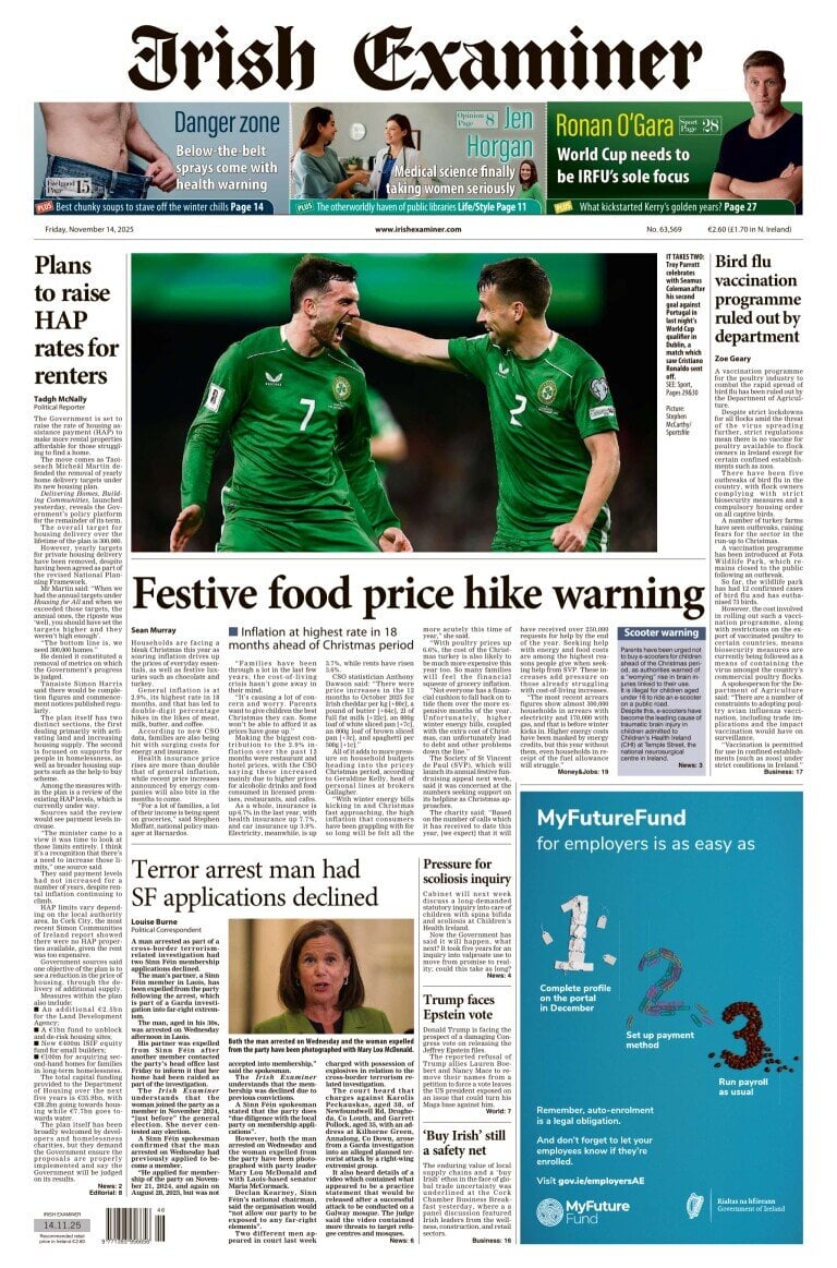 Irish Examiner - Front Page - 11/14/2025