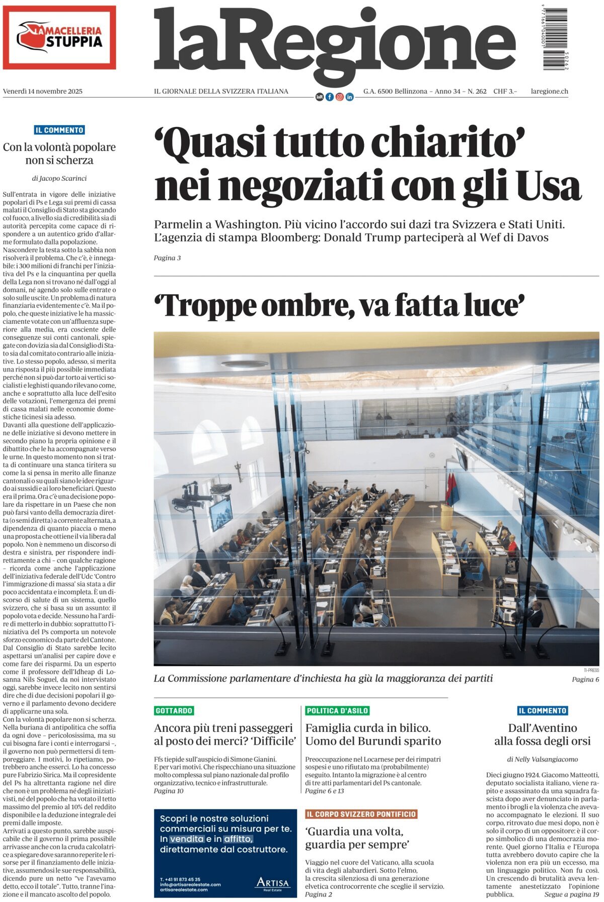 La Regione - Front Page - 11/14/2025