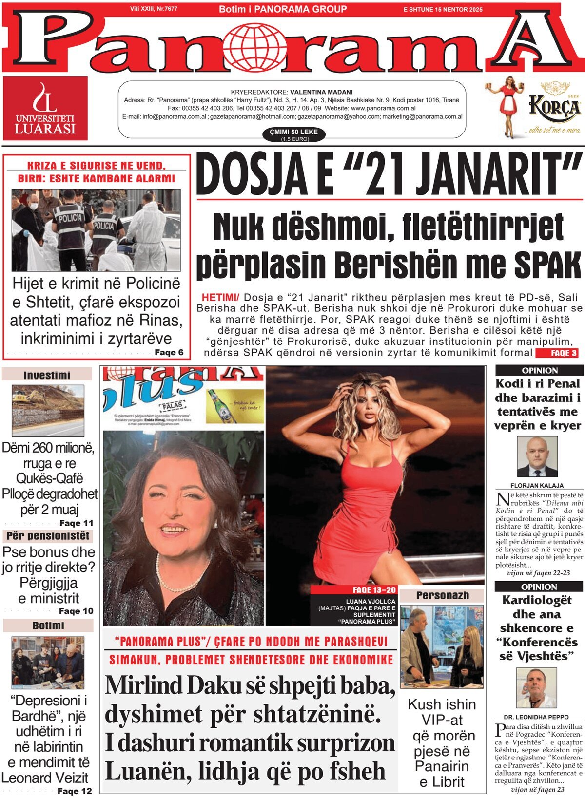 Gazeta Panorama - Front Page - 11/15/2025