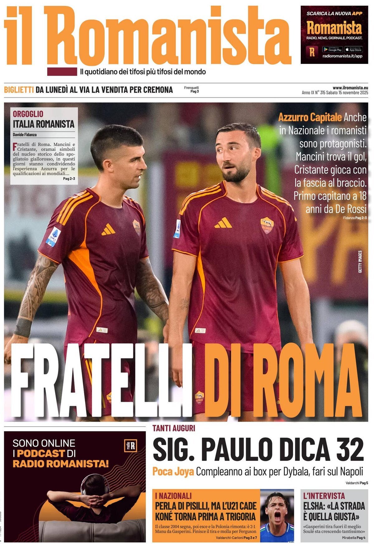 Il Romanista - Front Page - 11/15/2025