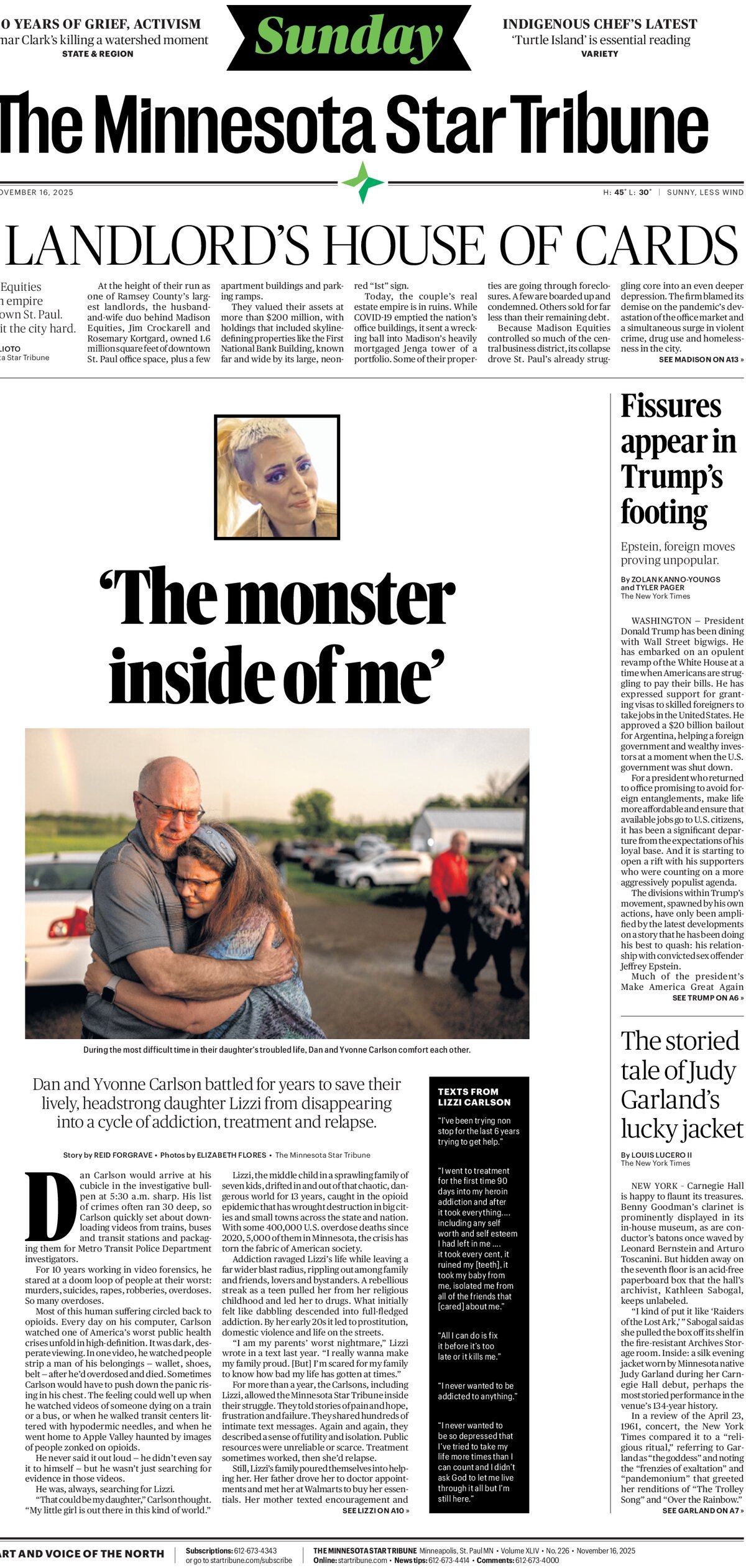 The Minnesota Star Tribune - Cover - 11/16/2025