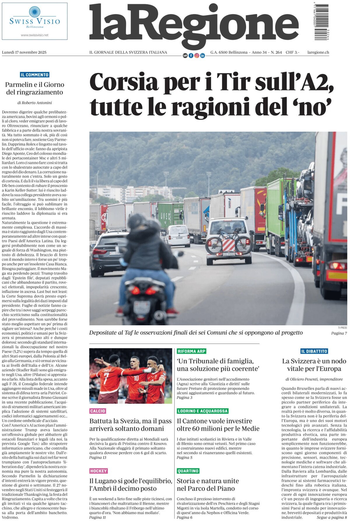 La Regione - Front Page - 11/17/2025