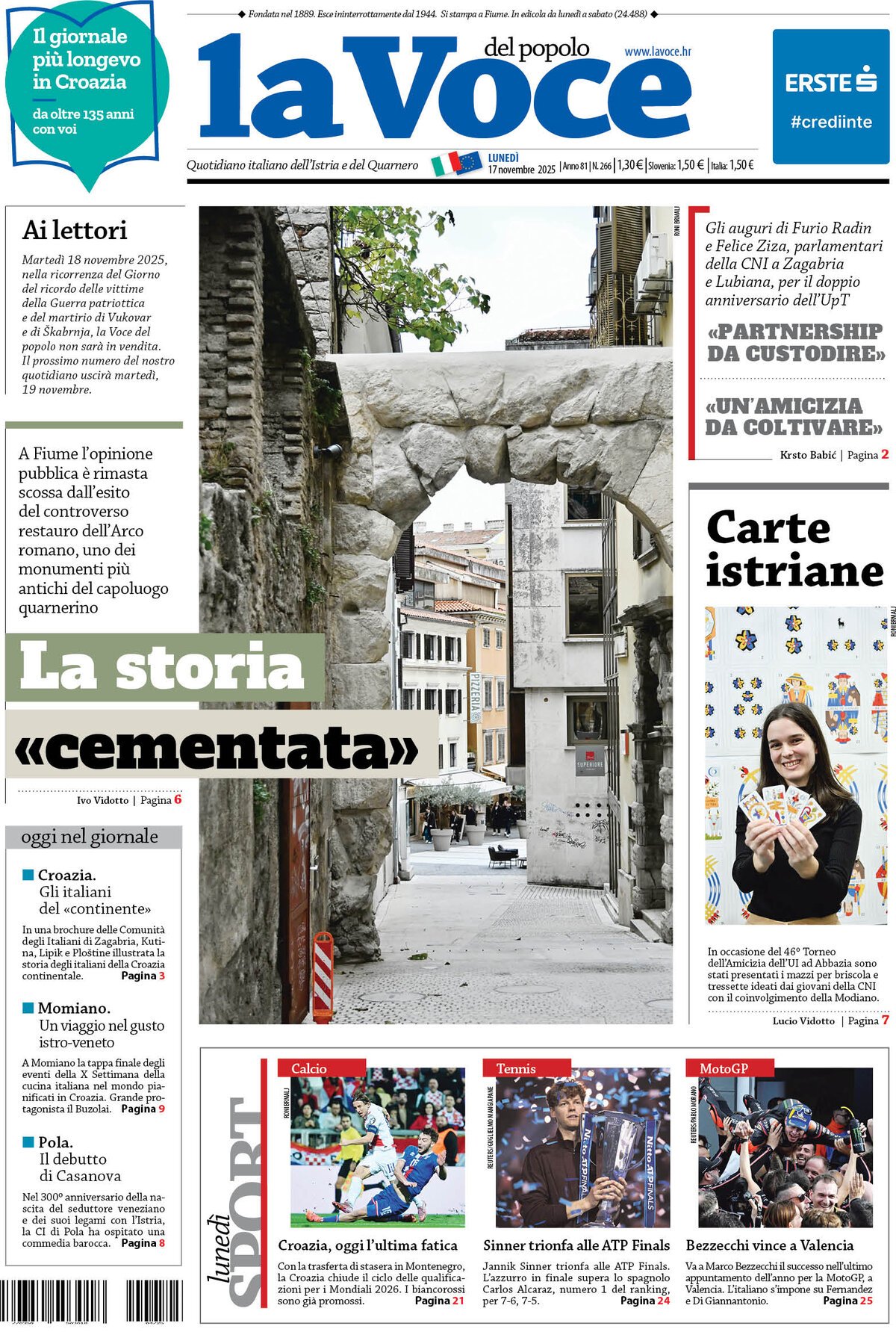 La Voce del popolo - Front Page - 11/17/2025
