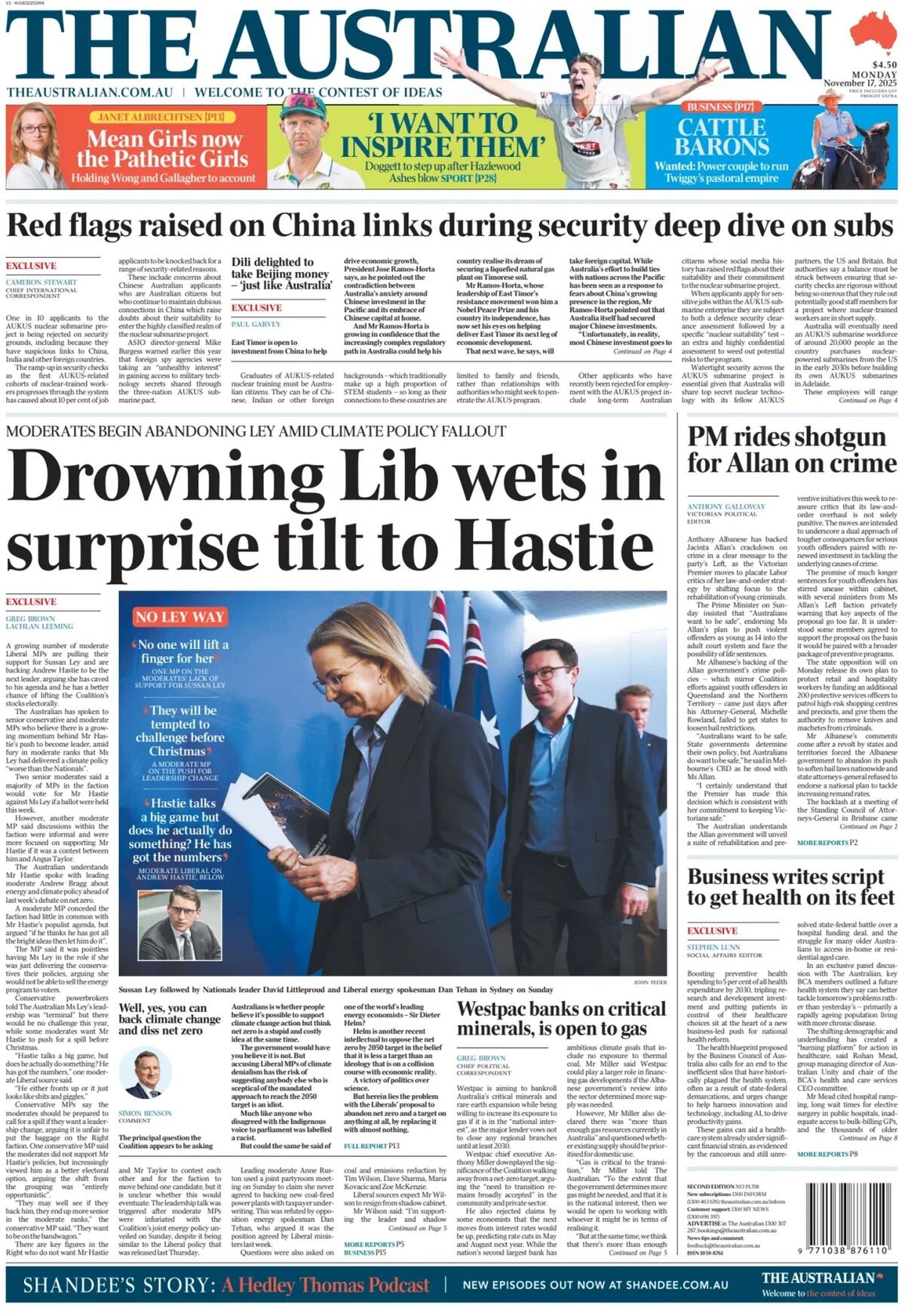 The Australian - Front Page - 11/17/2025