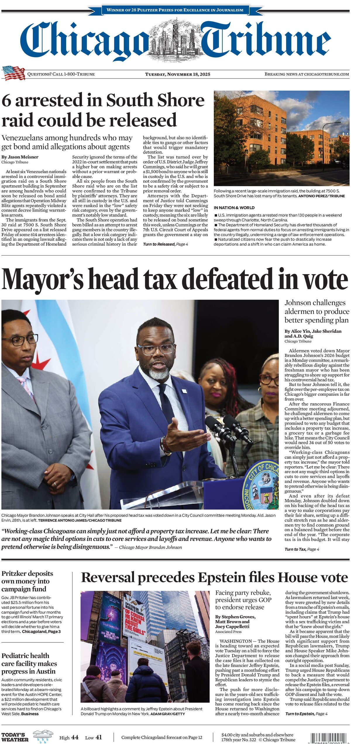 Chicago Tribune - Cover - 11/18/2025