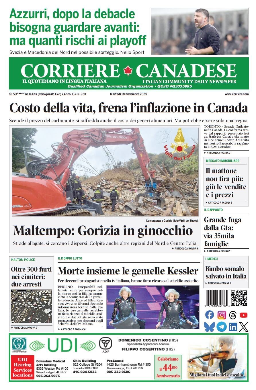 Corriere Canadese - Front Page - 11/18/2025