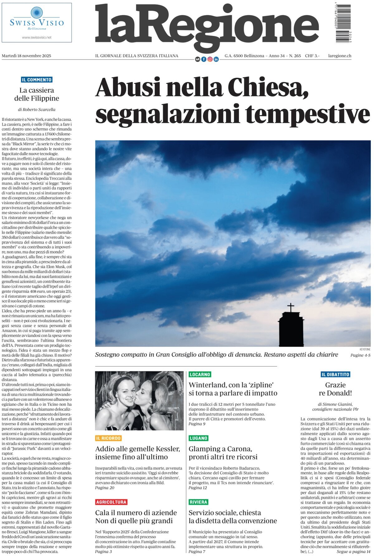 La Regione - Front Page - 11/18/2025