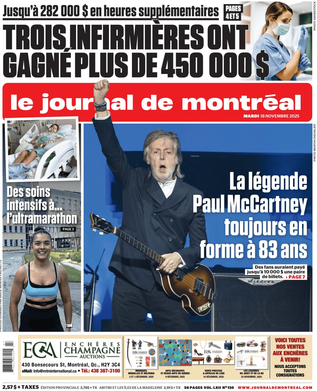 Le Journal de Montréal - Front Page - 11/18/2025