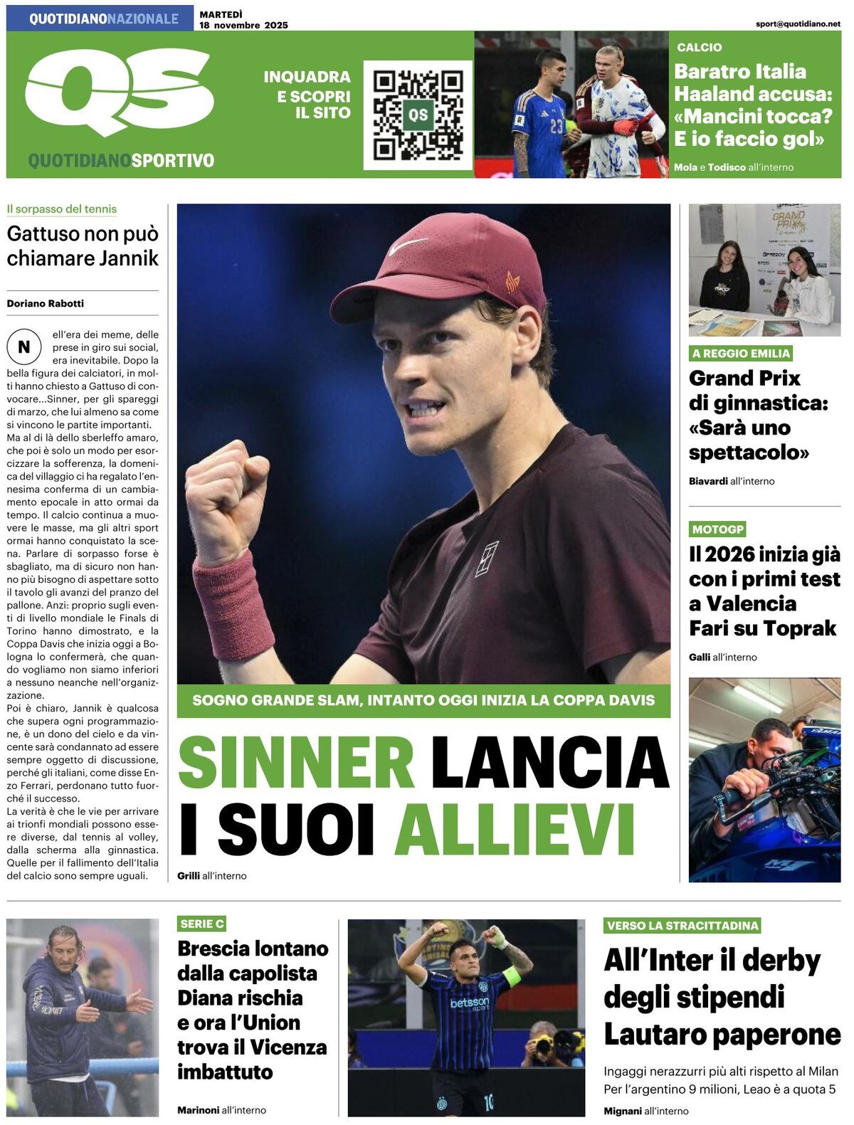 QS Quotidiano Sportivo - Front Page - 11/18/2025