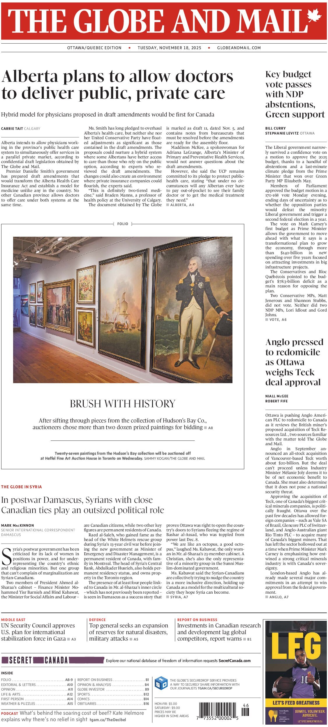The Globe and Mail - Front Page - 11/18/2025