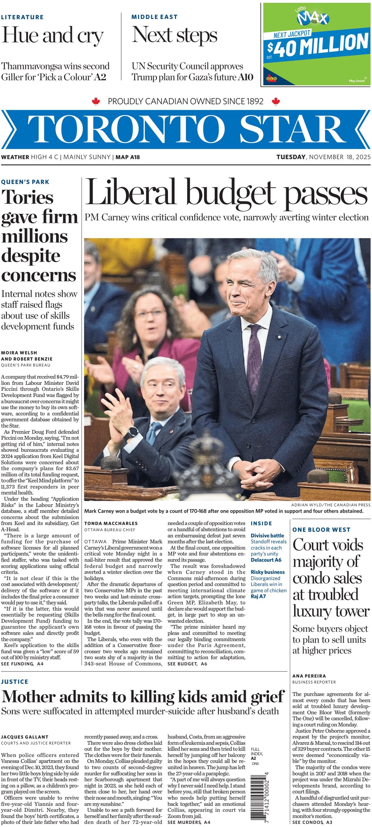 Toronto Star - Front Page - 11/18/2025