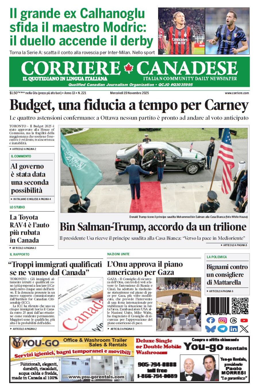 Corriere Canadese - Front Page - 11/19/2025