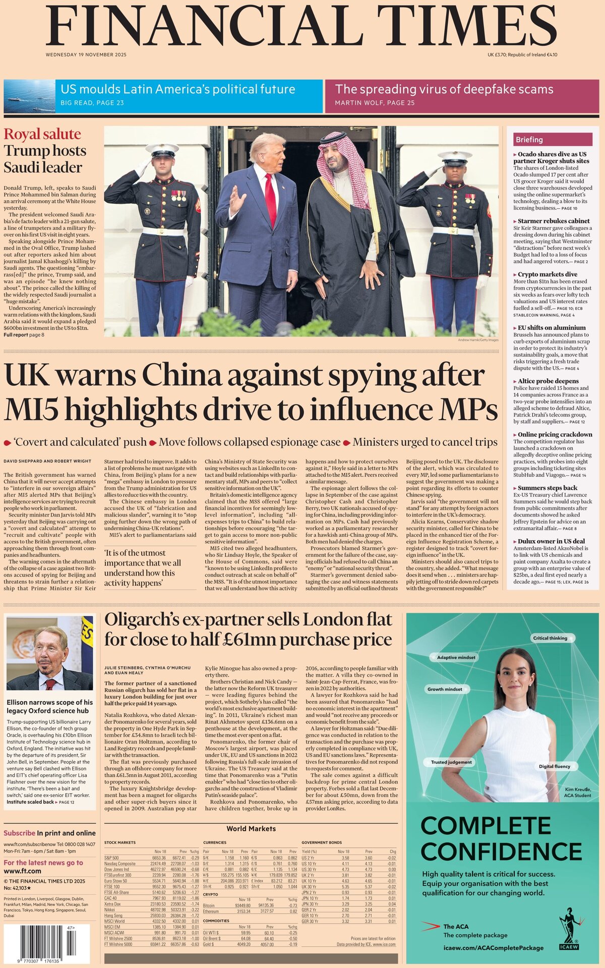 Financial Times - Front Page - 11/19/2025