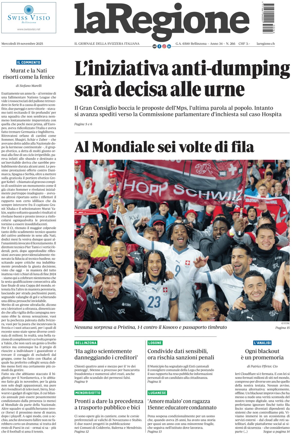 La Regione - Front Page - 11/19/2025