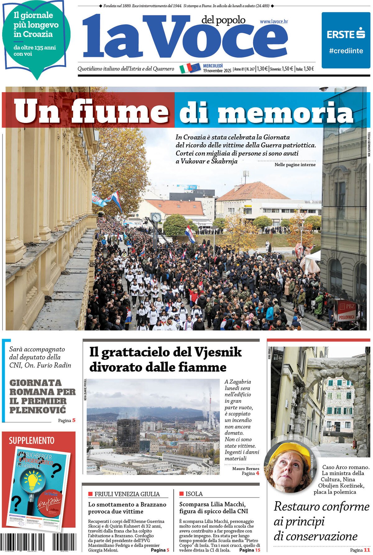 La Voce del popolo - Front Page - 11/19/2025