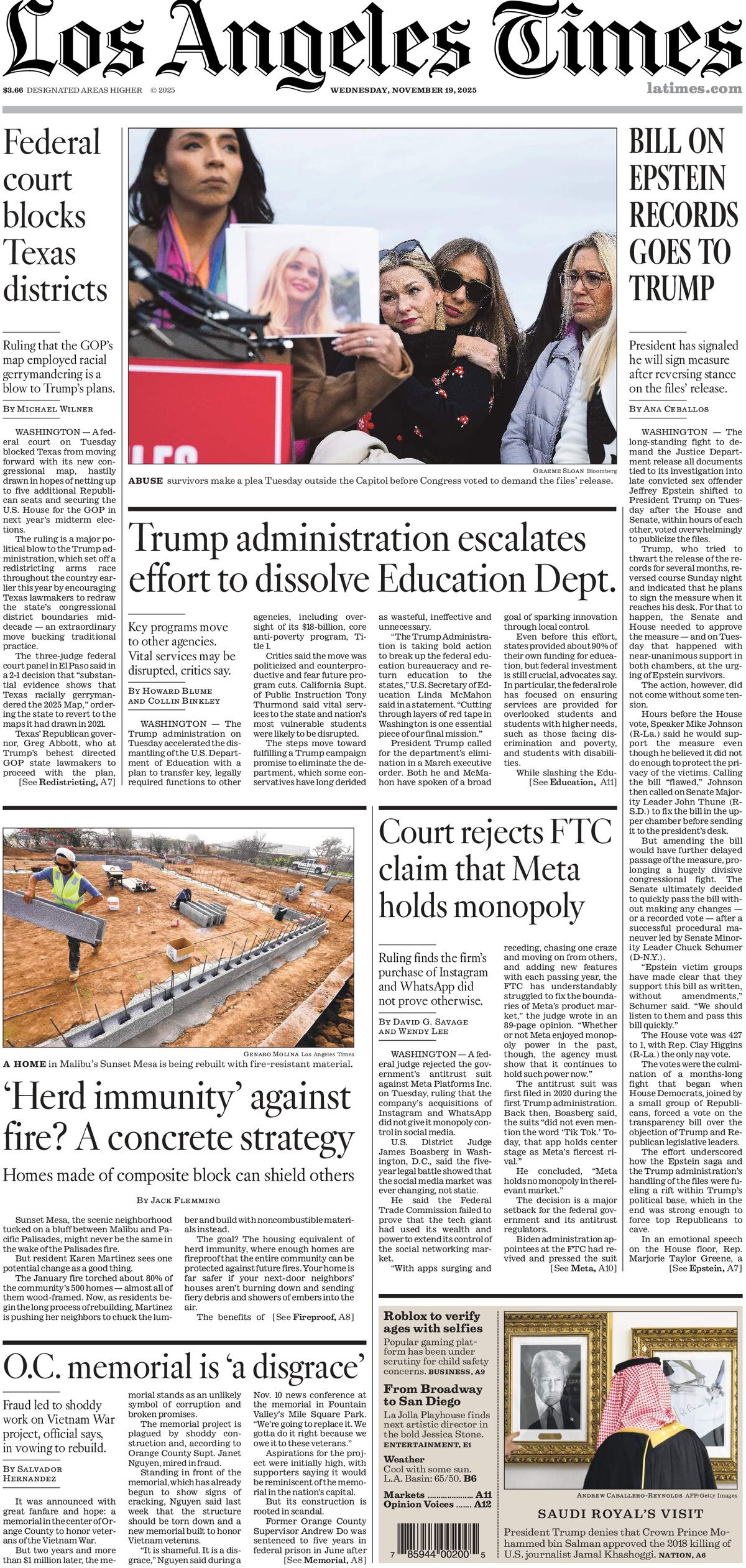 Los Angeles Times - Cover - 11/19/2025