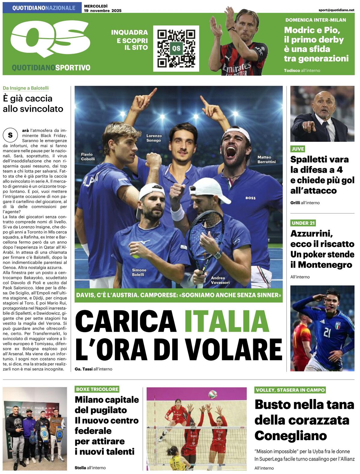 QS Quotidiano Sportivo - Front Page - 11/19/2025