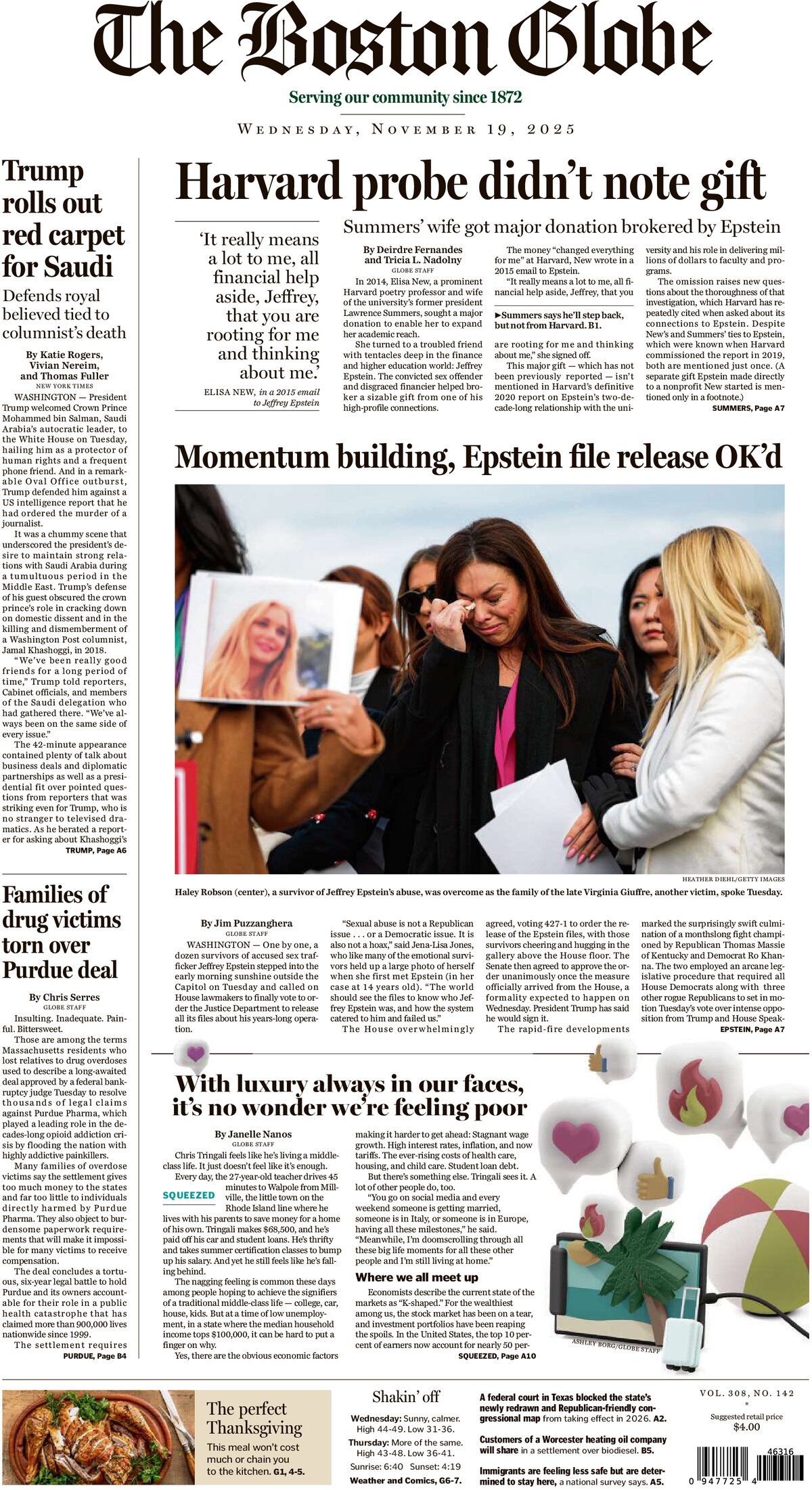 The Boston Globe - Cover - 11/19/2025