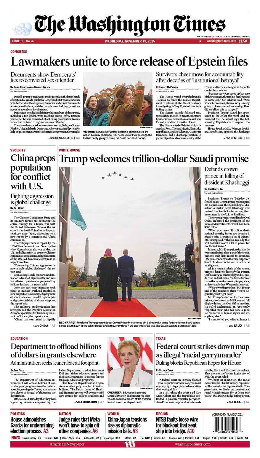 The Washington Times - Cover - 11/19/2025