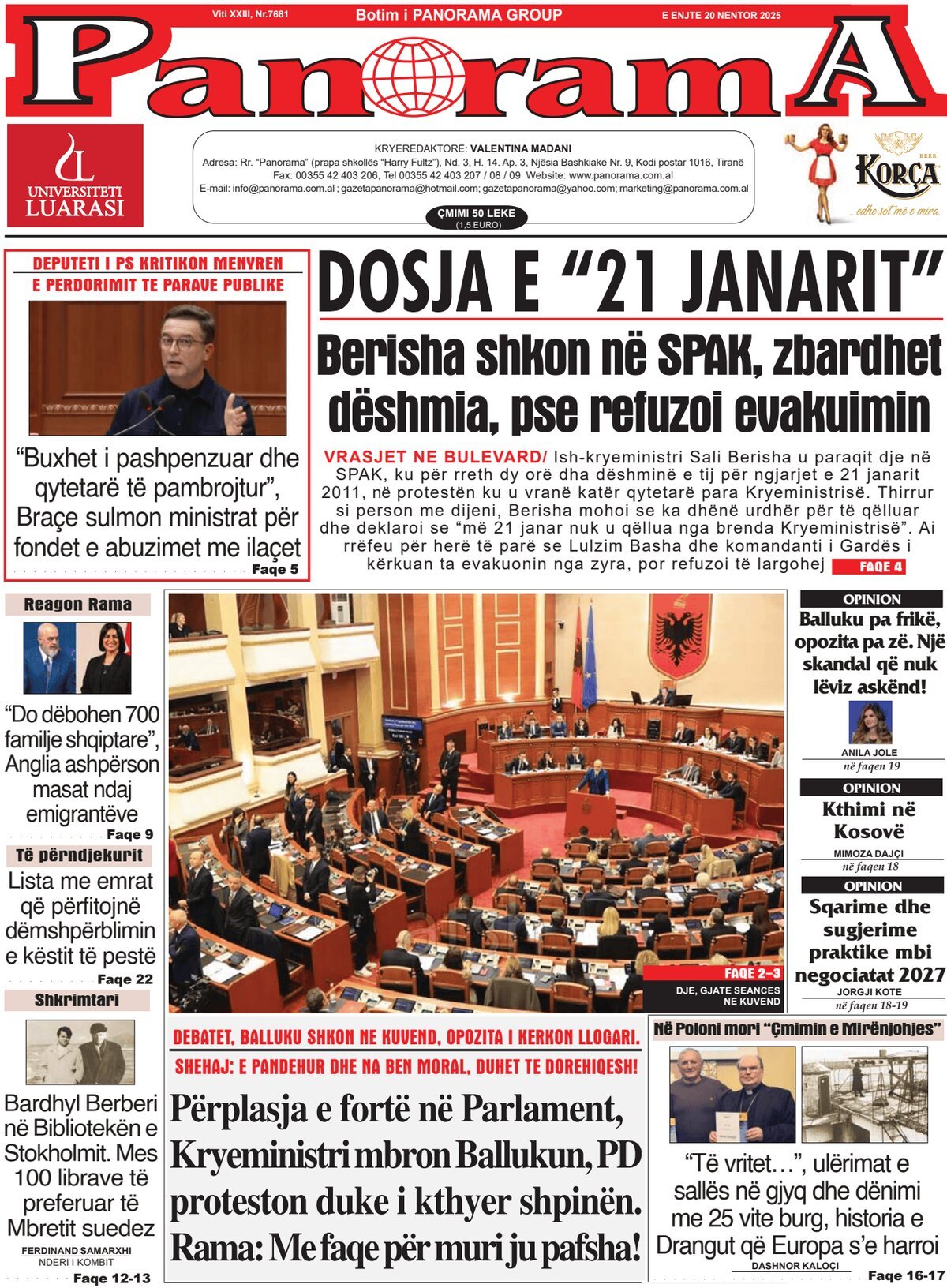 Gazeta Panorama - Front Page - 11/20/2025