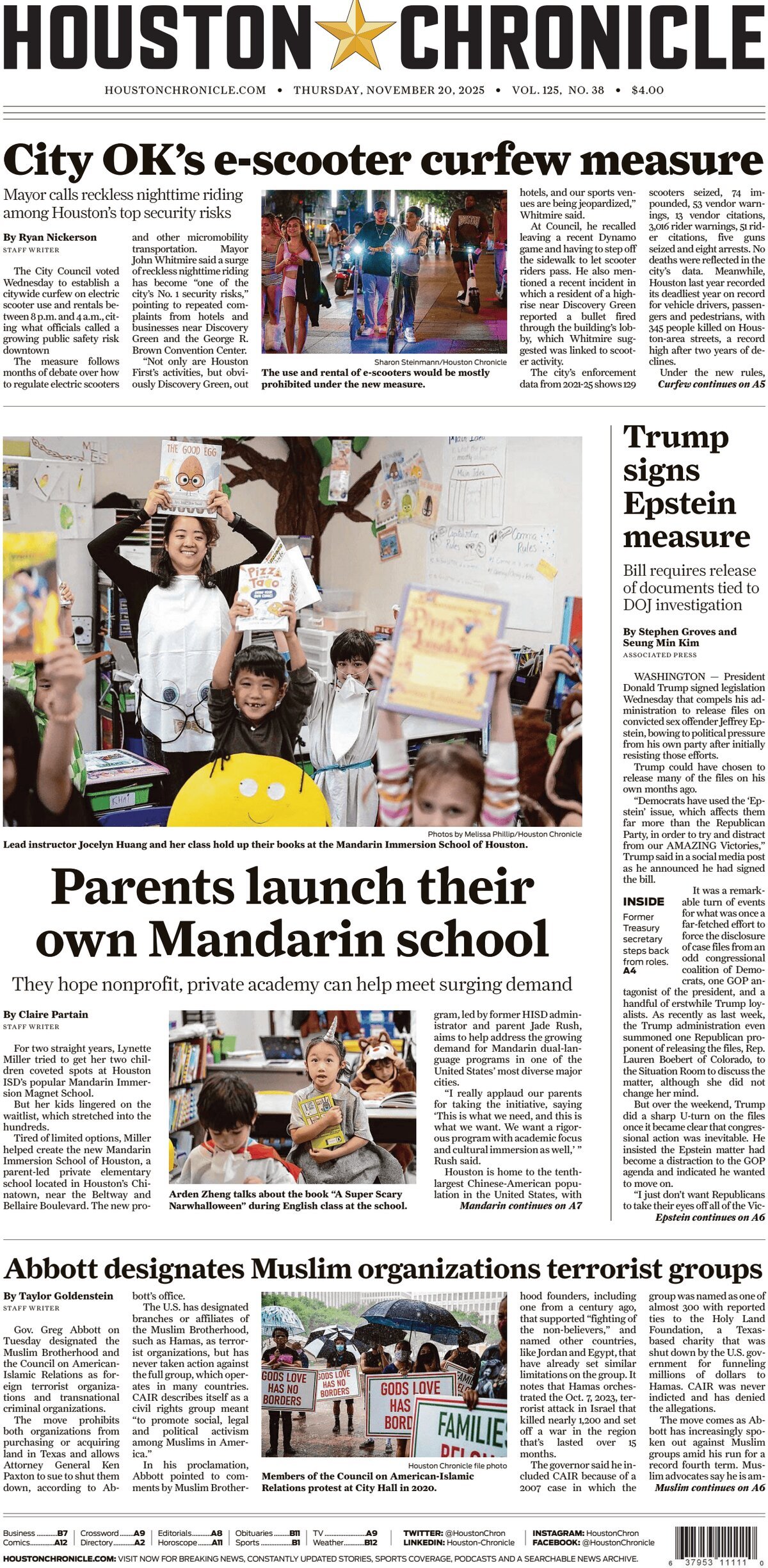 Houston Chronicle - Cover - 11/20/2025