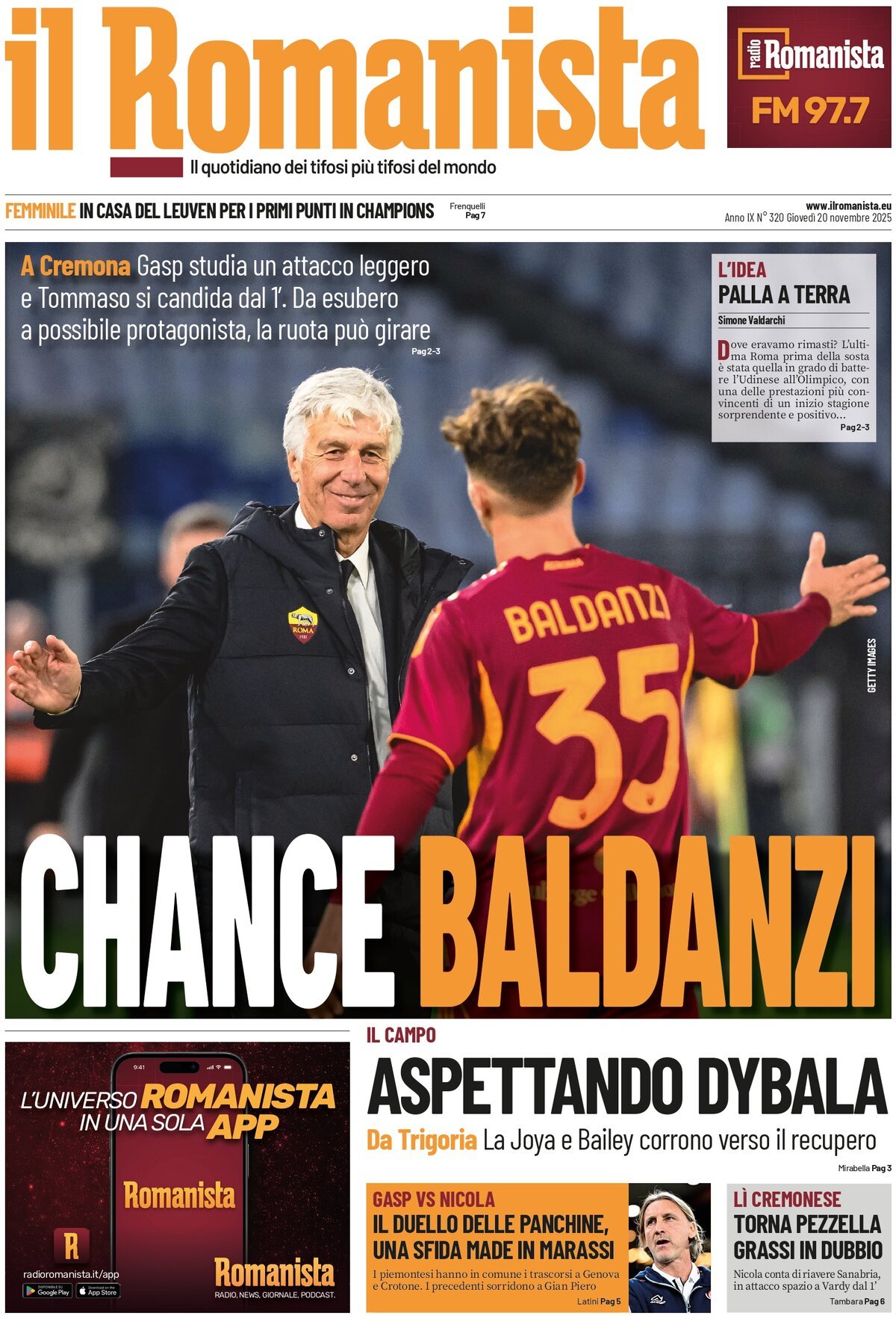 Il Romanista - Front Page - 11/20/2025