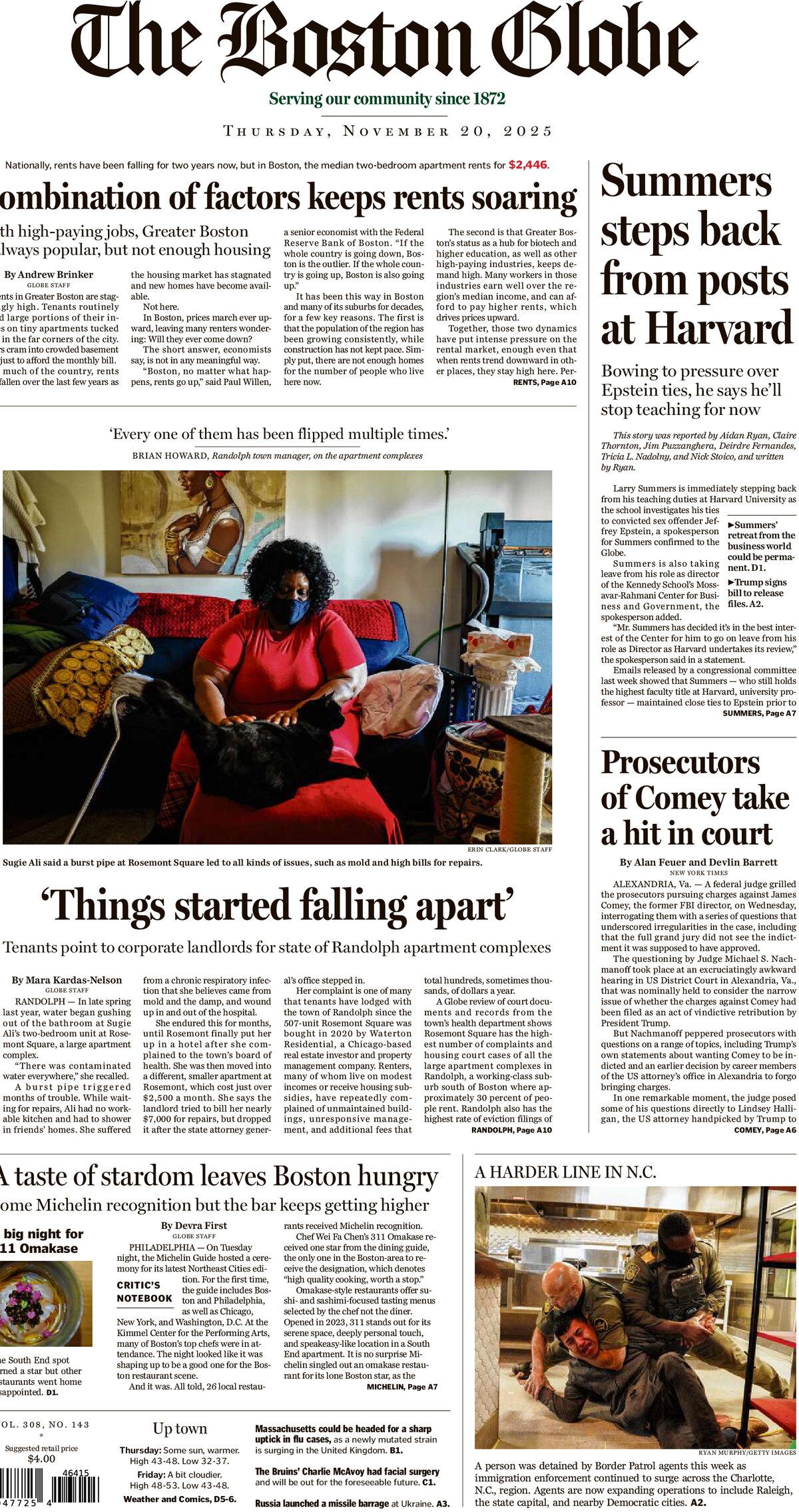 The Boston Globe - Cover - 11/20/2025