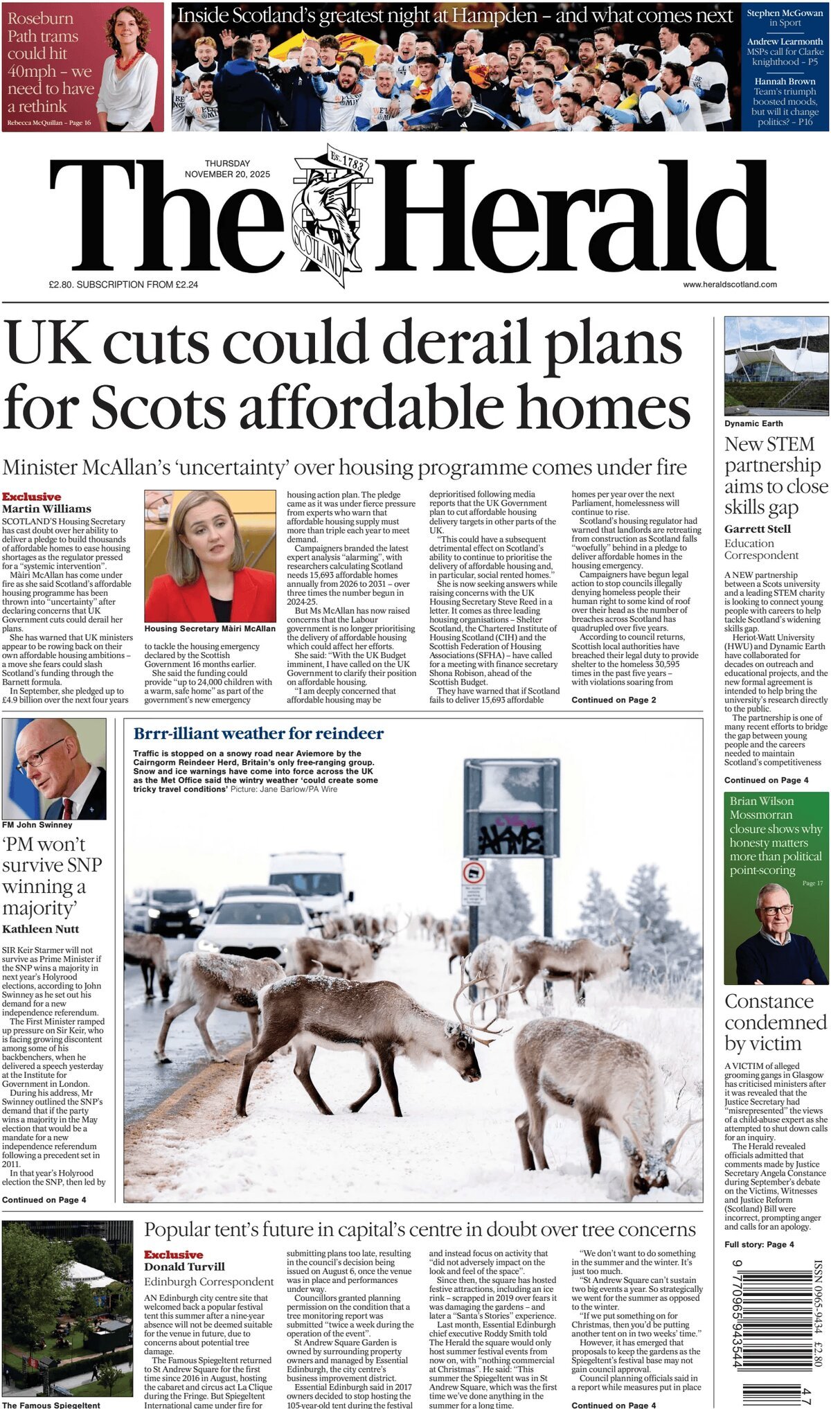 The Herald (Scotland) - Front Page - 11/20/2025