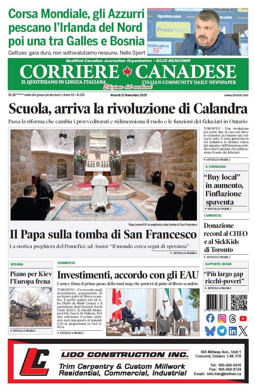 Corriere Canadese - Front Page - 11/21/2025