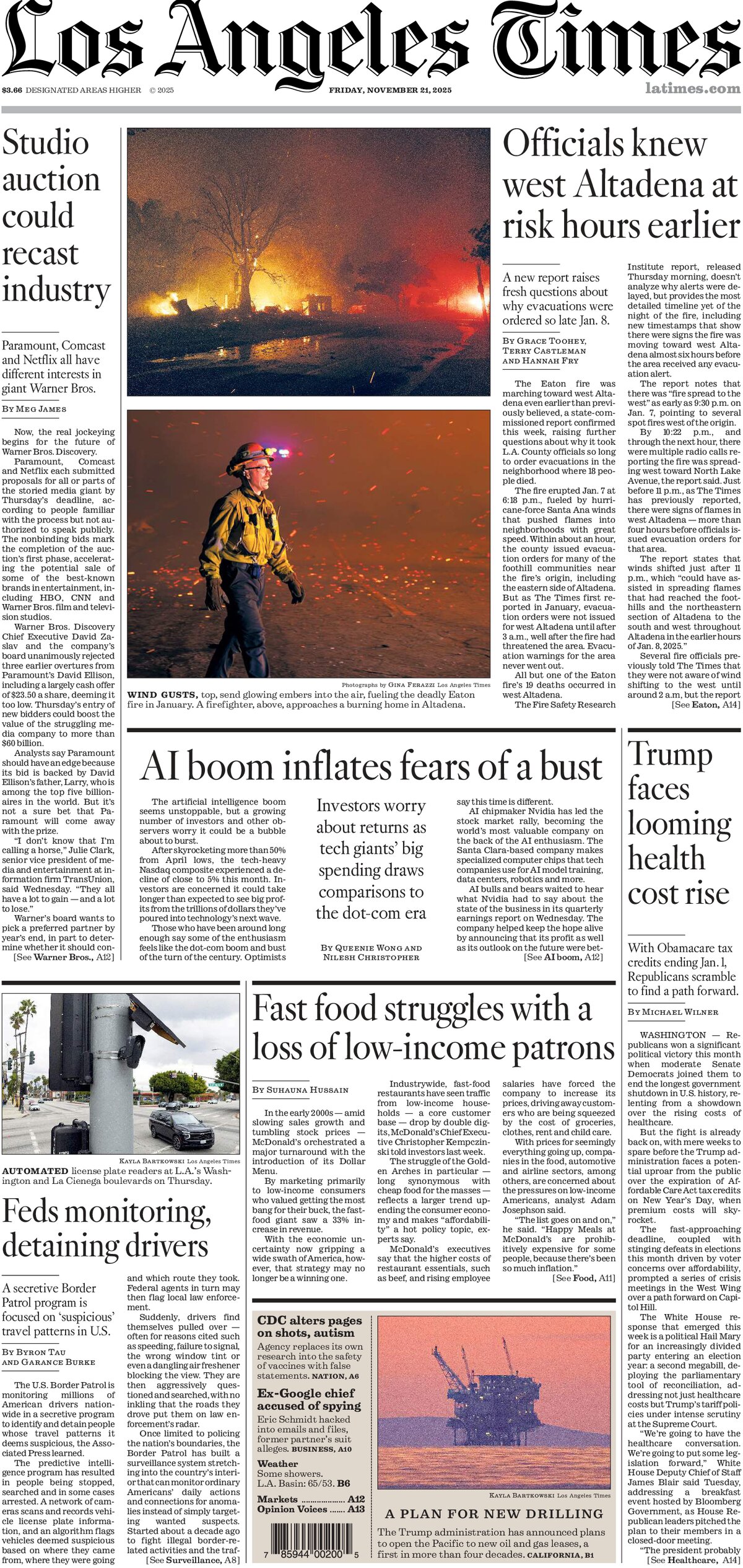 Los Angeles Times - Cover - 11/21/2025