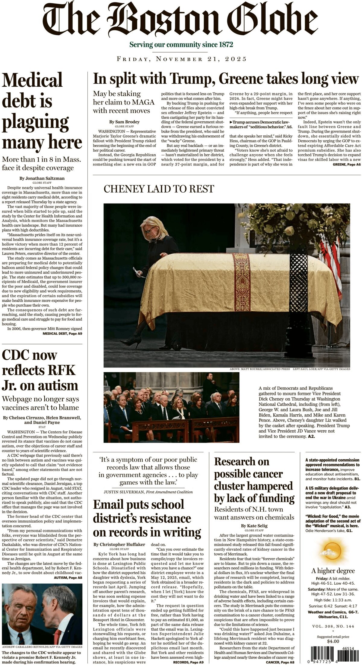 The Boston Globe - Cover - 11/21/2025