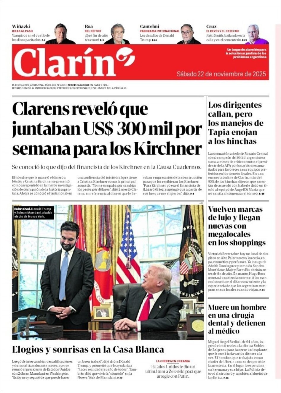 Clarín - Front Page - 11/22/2025