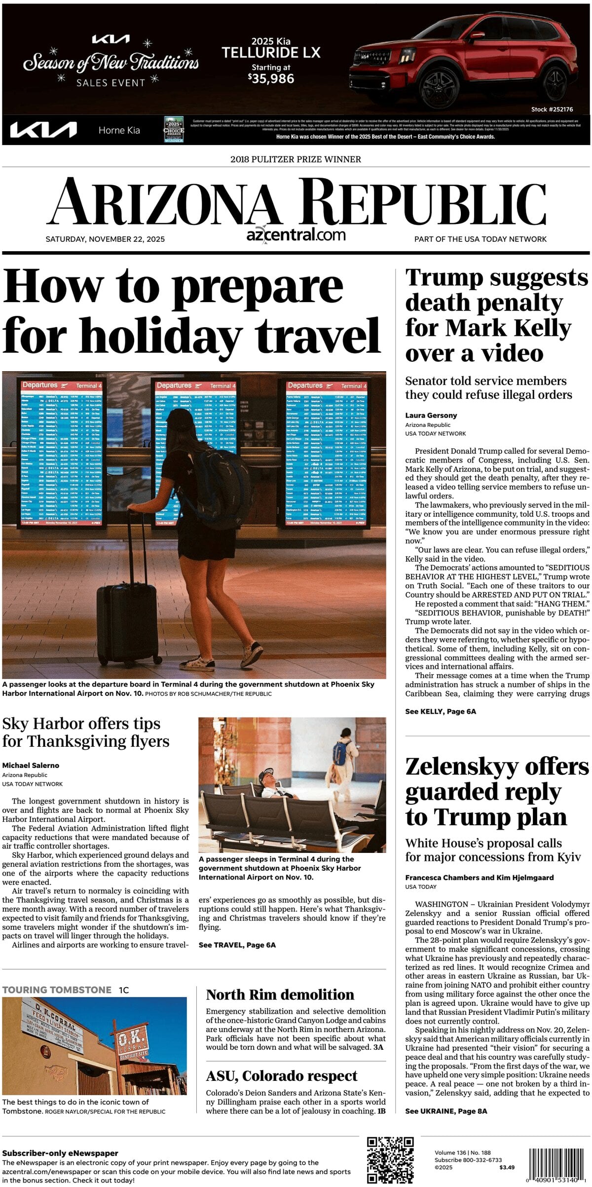 The Arizona Republic - Cover - 11/22/2025