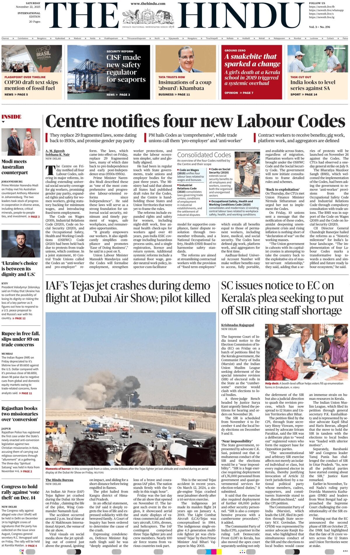 The Hindu - Front Page - 11/22/2025