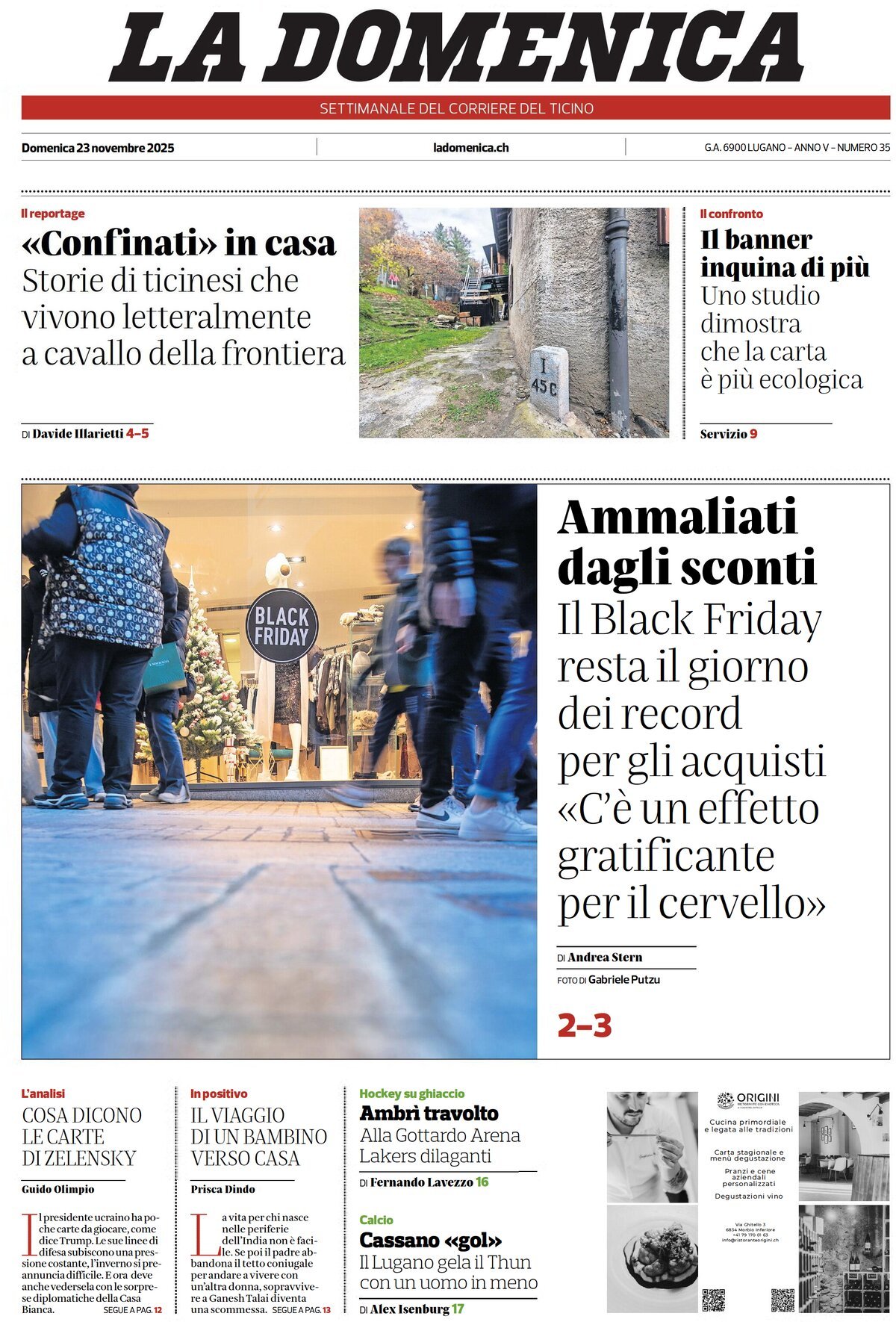 Corriere del Ticino - Front Page - 11/23/2025