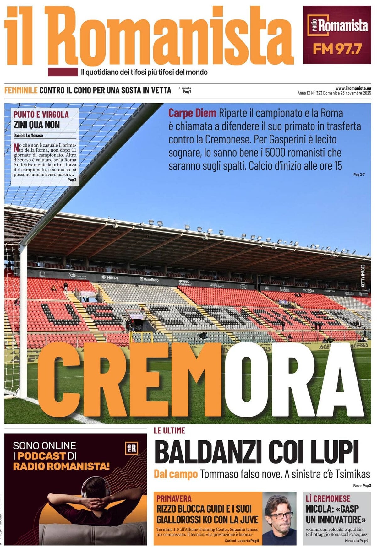 Il Romanista - Front Page - 11/23/2025