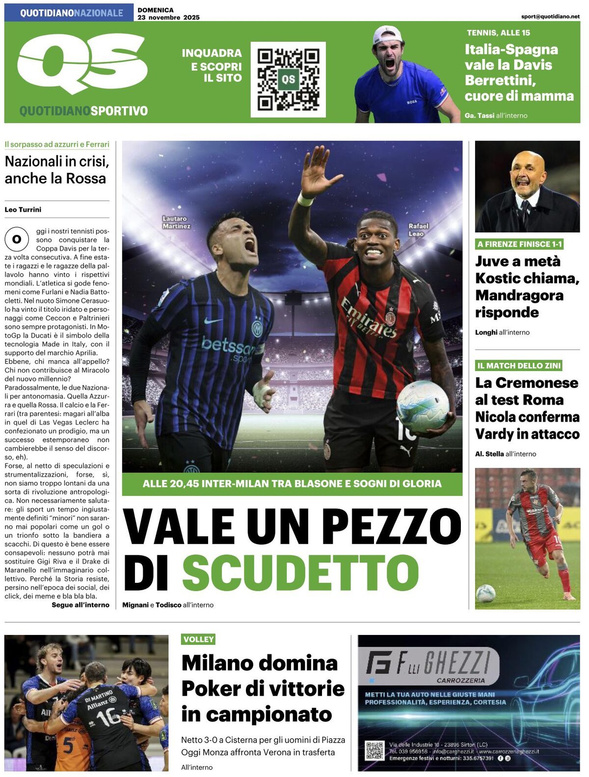 QS Quotidiano Sportivo - Front Page - 11/23/2025