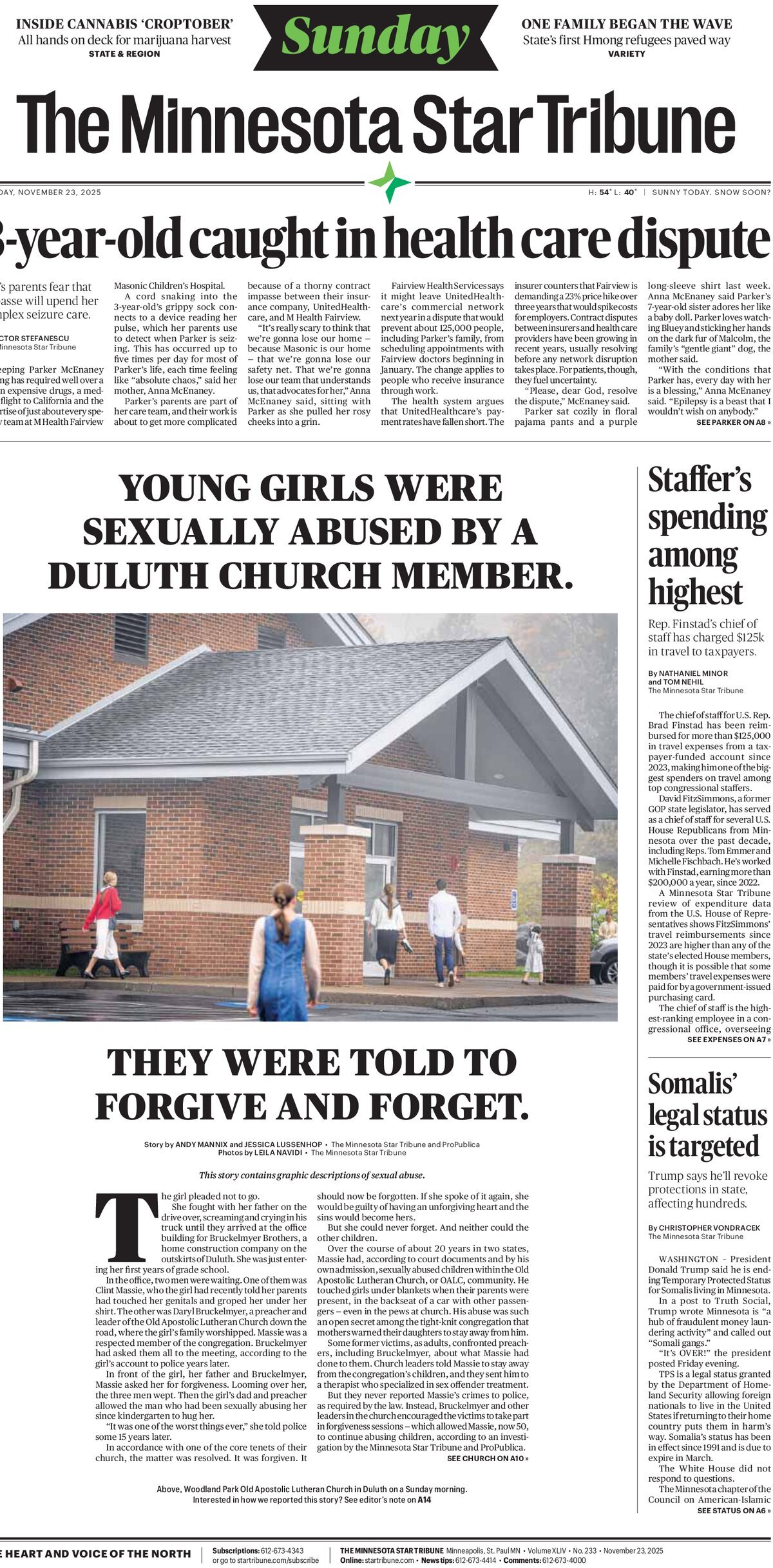 The Minnesota Star Tribune - Cover - 11/23/2025
