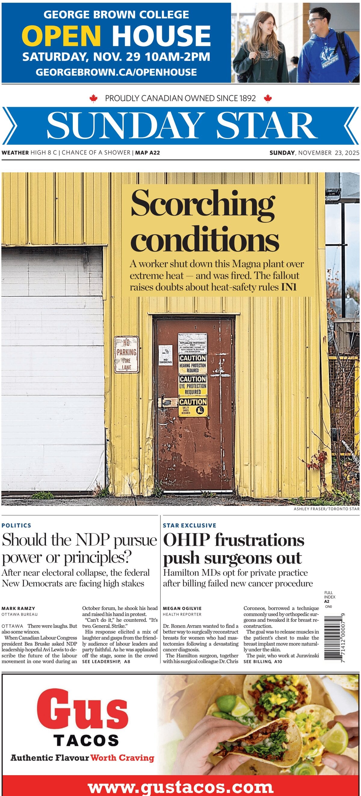 Toronto Star - Front Page - 11/23/2025