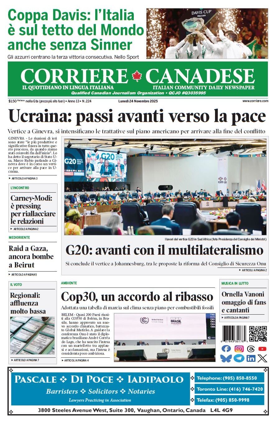 Corriere Canadese - Front Page - 11/24/2025
