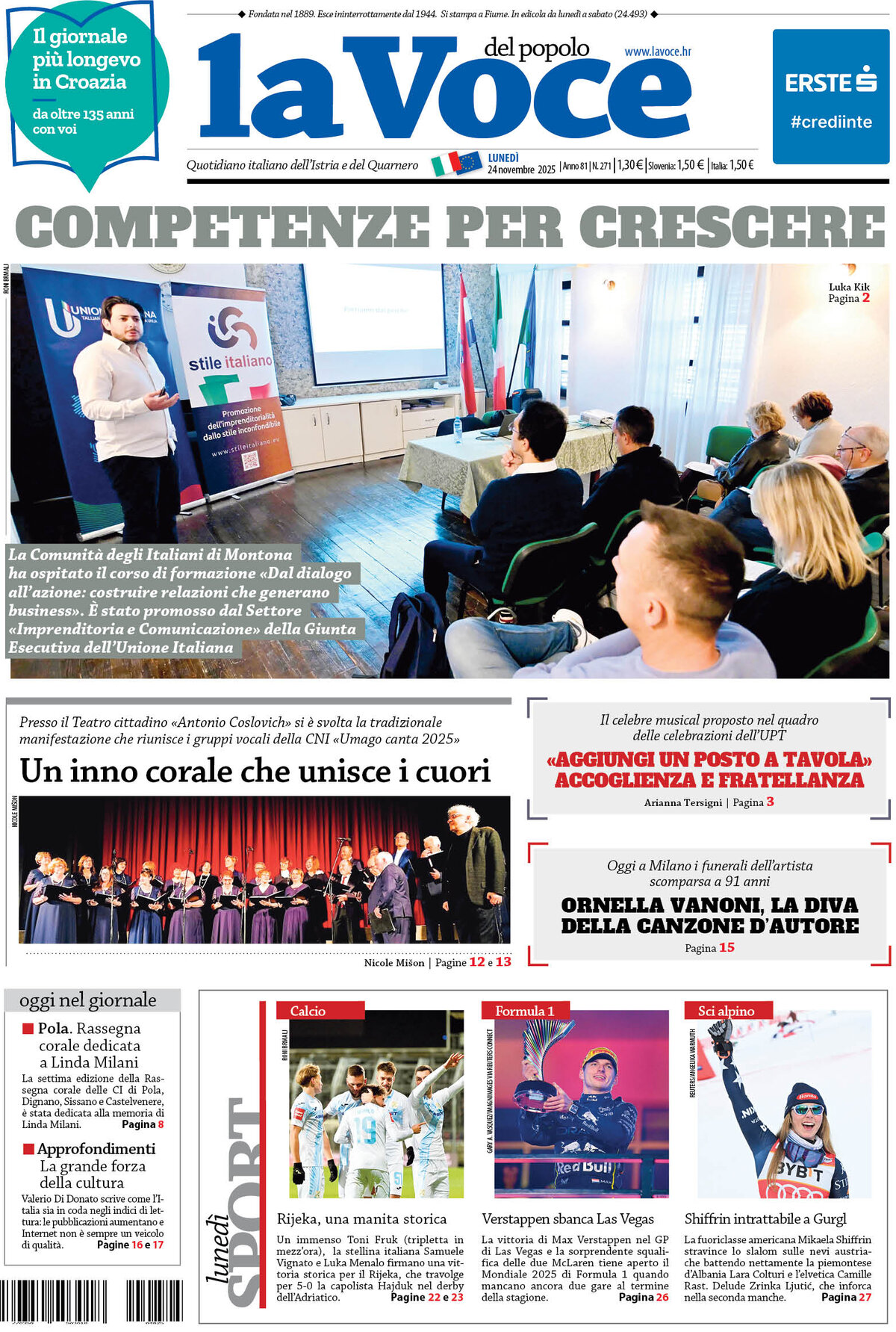 La Voce del popolo - Front Page - 11/24/2025